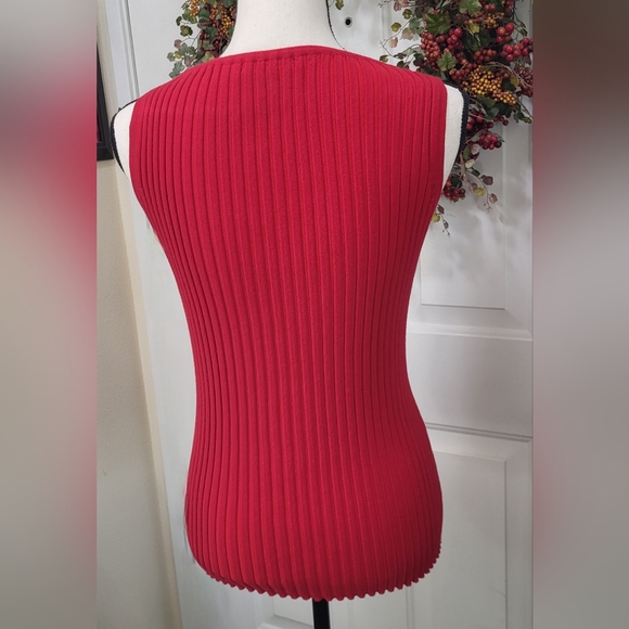 Belldini Red Hot Ribbed Stretchy Sleeveless Rhinestone Bling Top Size L Red - Picture 3 of 5
